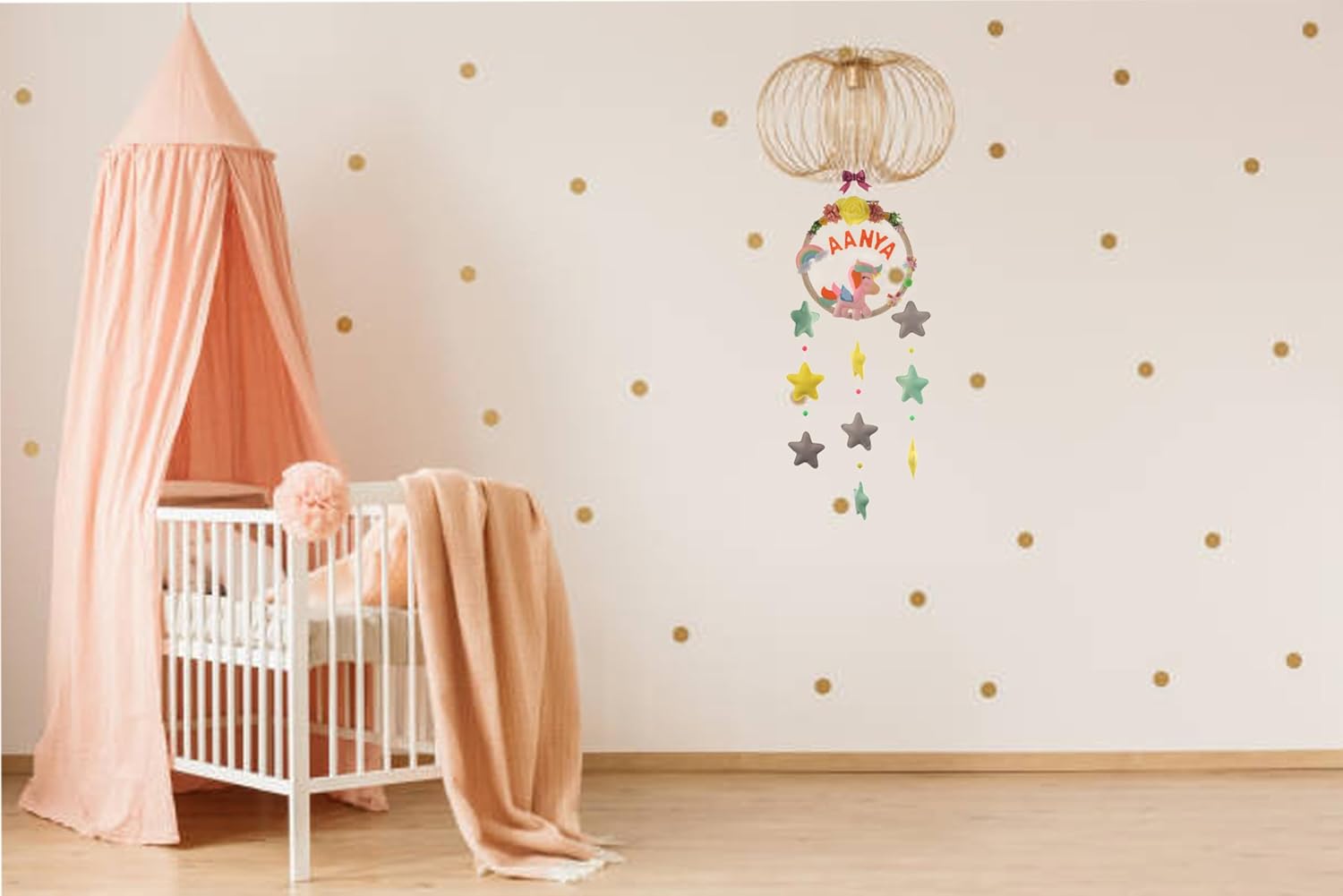 Li'll Pumpkins Unicorn Theme with stars Personalized name Hanging, Color - Pink Pastels