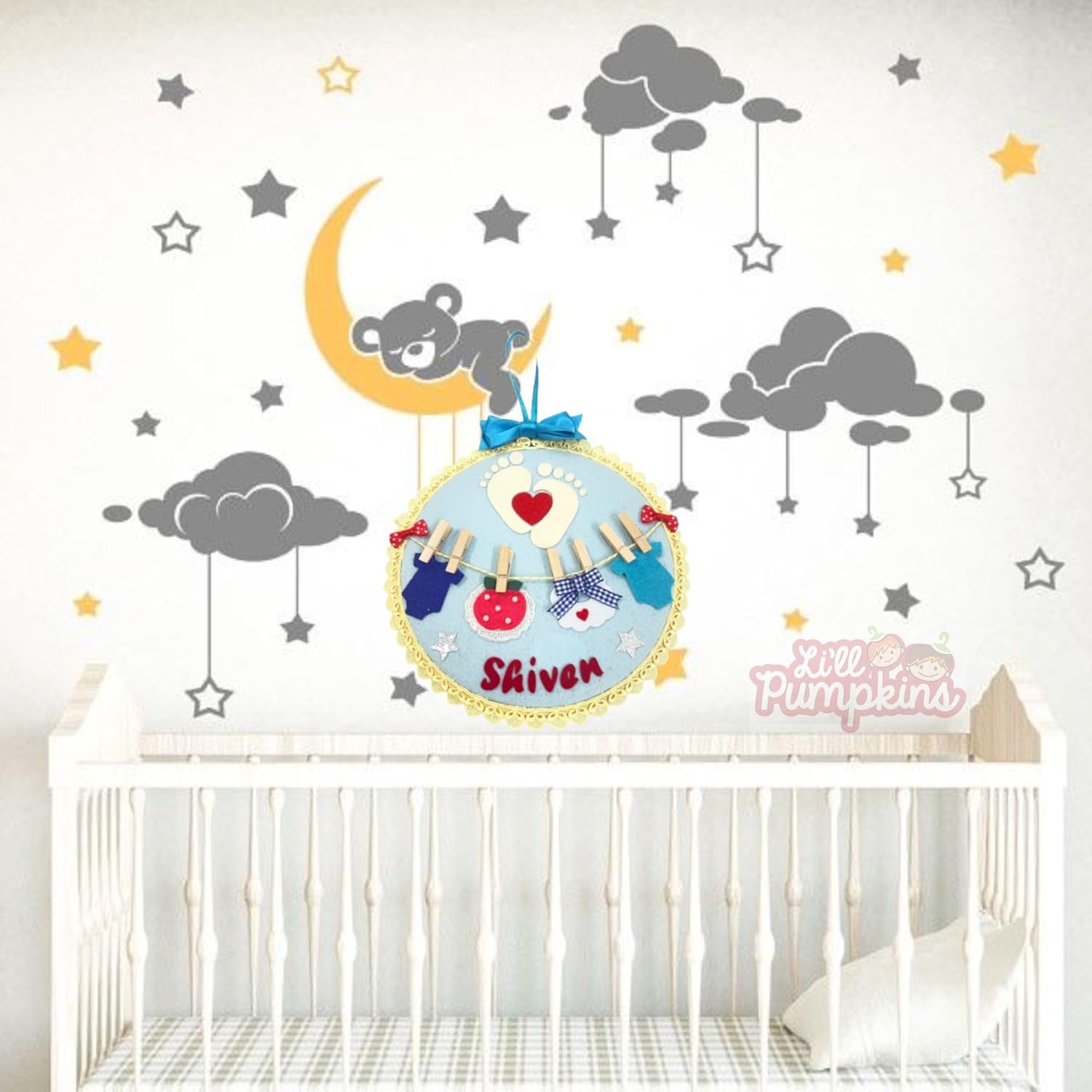 Li'll Pumpkins New Born Baby Boy theme Name Hoop- Aqua Blue