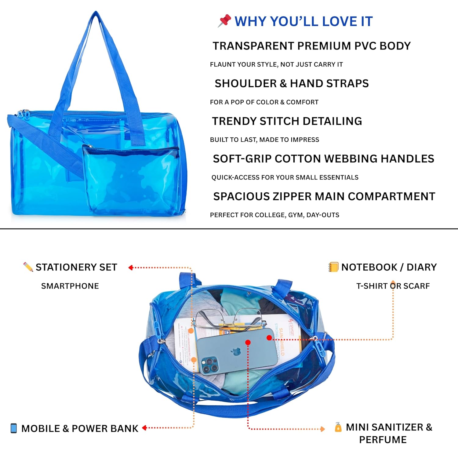 Neon Pop Clear Jelly Duffle & Pouch Set - Your Go-To for Style & Function!