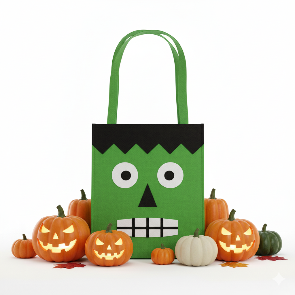 Li'll Pumpkins™ Beautiful Halloween Felt Gift/goody/Tote bag for Kids- (Pack Of 1, Green)