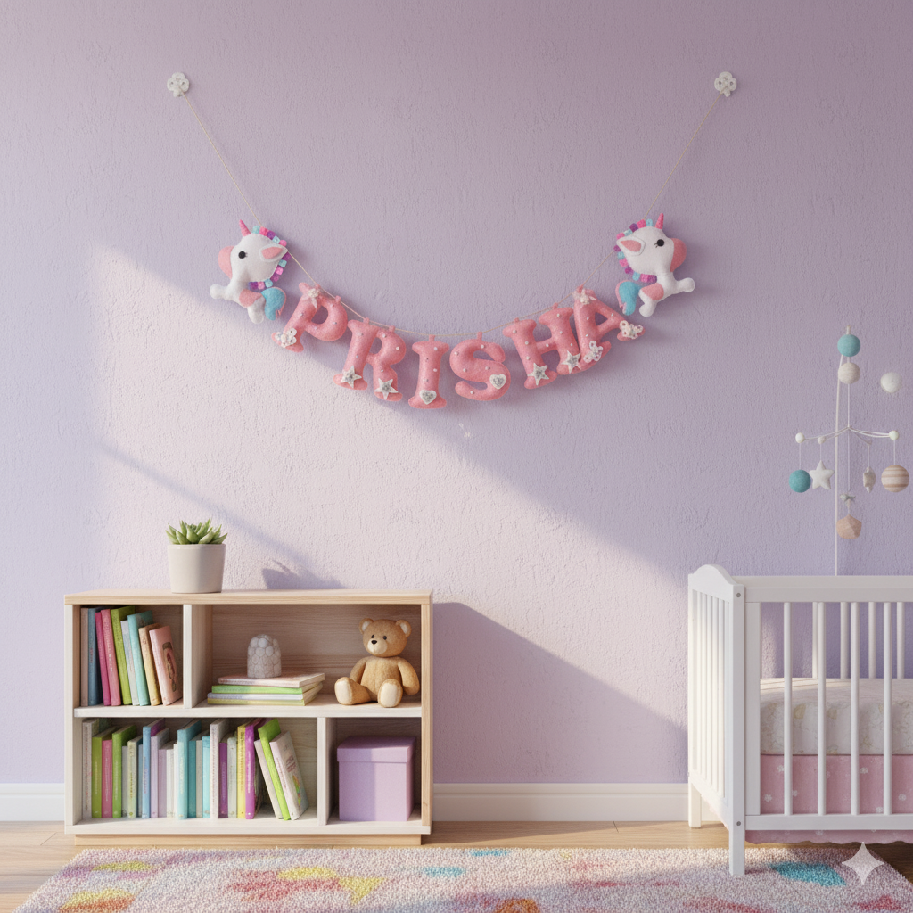 Li'll Pumpkins Unicorn Theme Personalized Name Bunting, Color- Pink