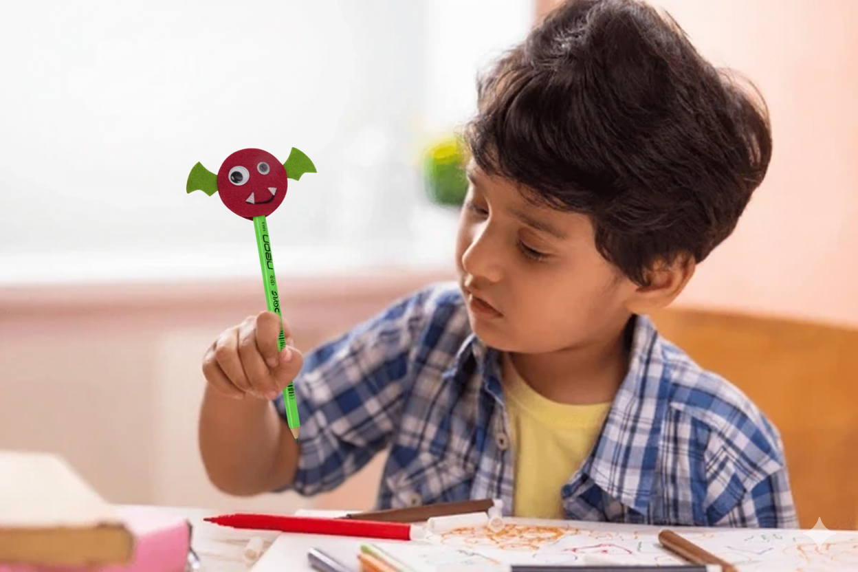 Li'll Pumpkins™ Halloween Topper Pencil For Kids - (Set Of 3, Black dark pink & Brown)