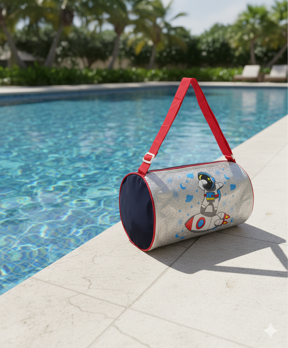 Li'll Pumpkins Space Glitter Swimming Duffle Bag for kids- Color Blue