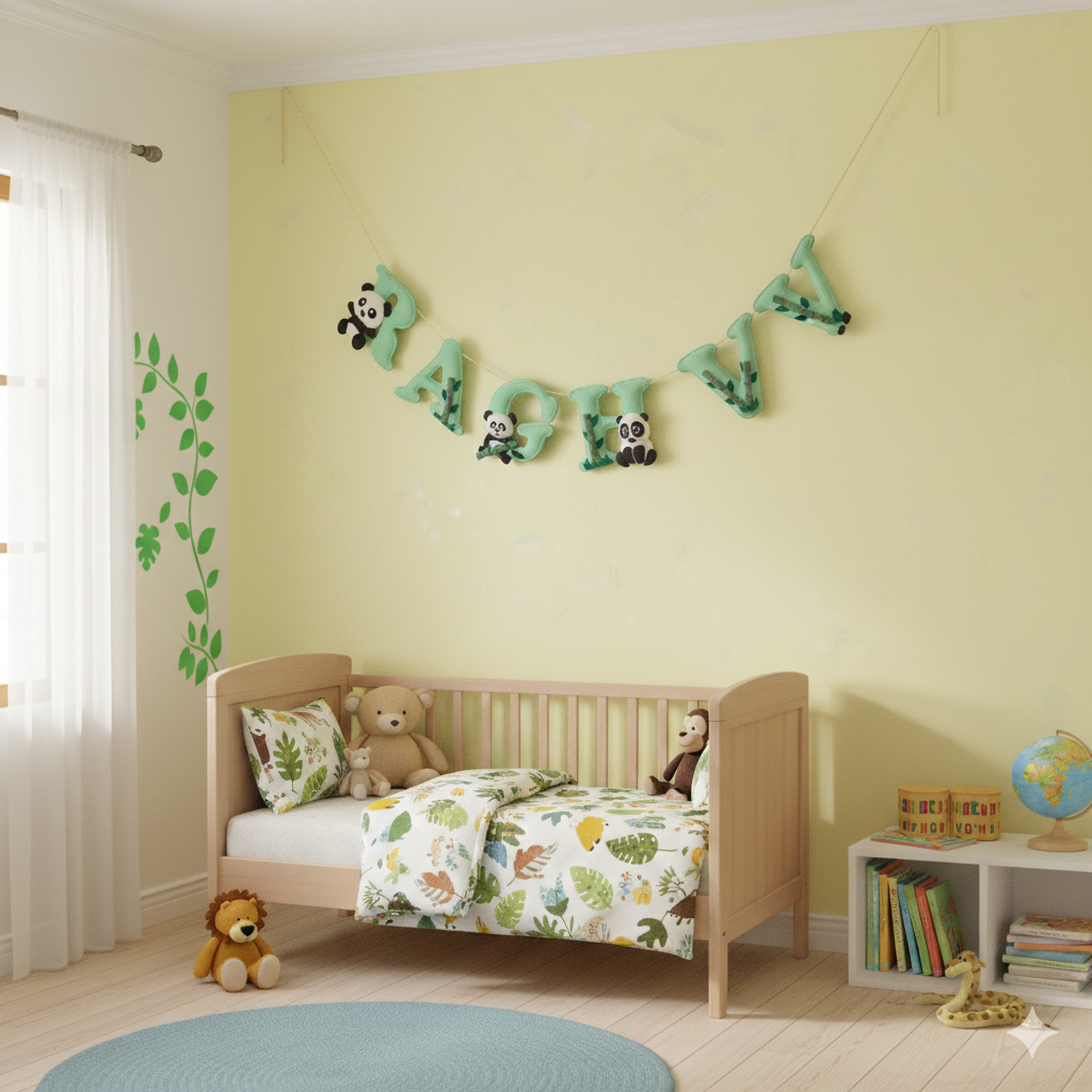 Li'll Pumpkins Panda Theme Personalized name Hanging, Color - Pista Green