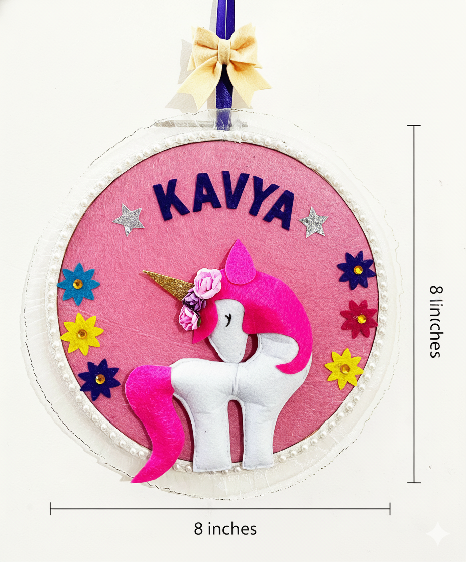 Li'll Pumpkins whimiscal Unicorn girl Name Hoop- Pink