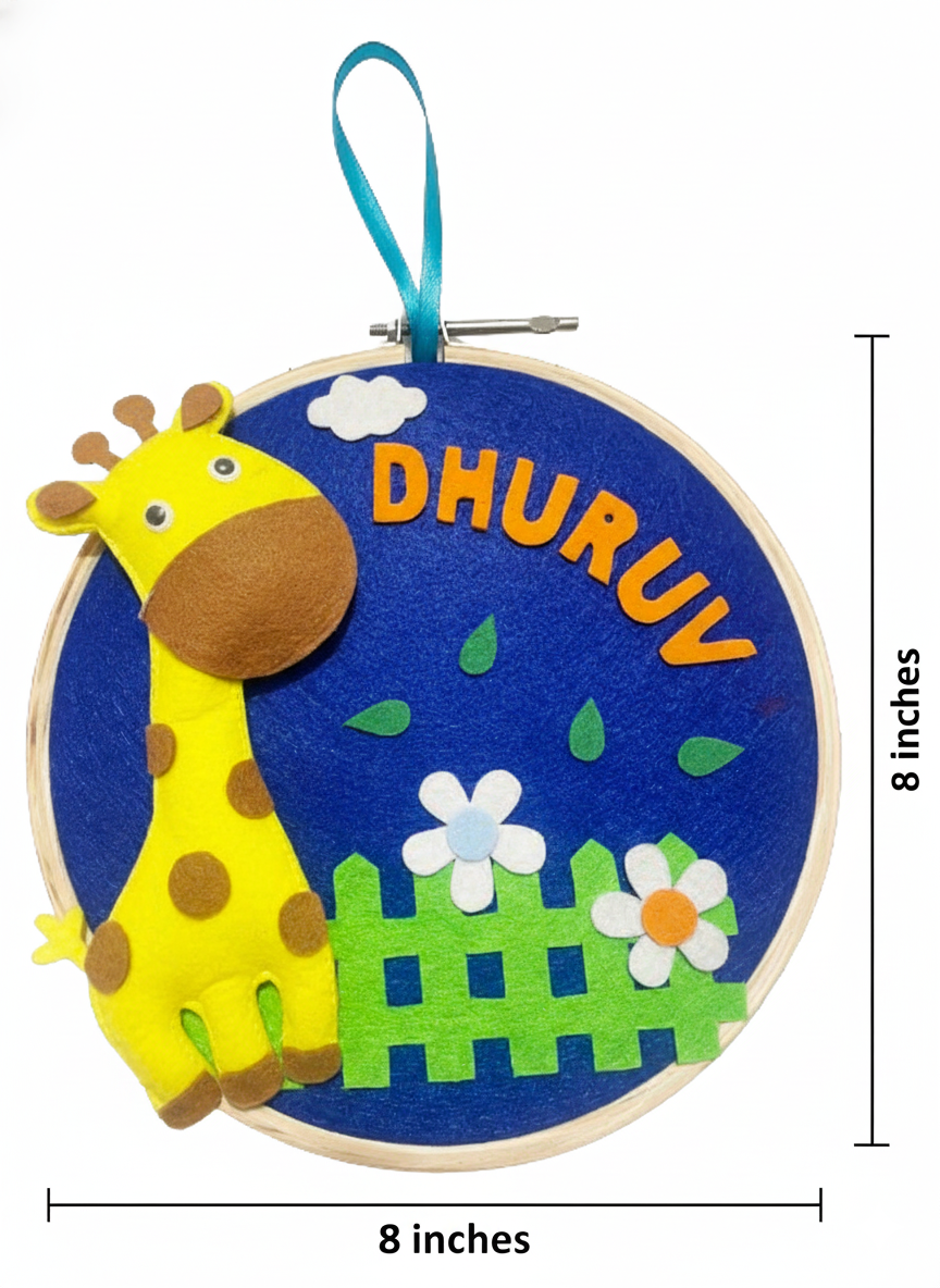 Li'll Pumpkins tall Giraffe theme Name Hoop- Blue