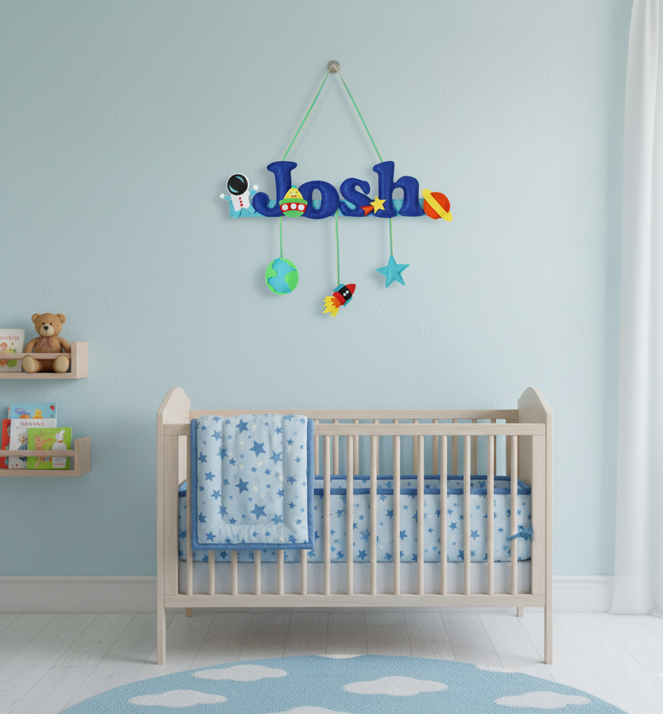 Li'll Pumpkins Space Theme Personalized Name Hanging, Color - Blue