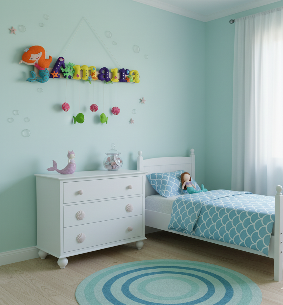 Li'll Pumpkins Mermaid Theme Personalized Name Hanging, Color - Pink