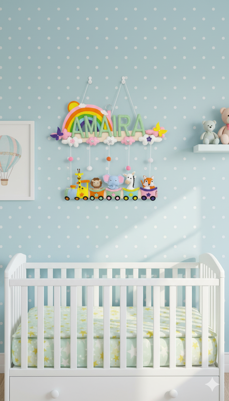 Li'll Pumpkins Pastel Rainbow Animal Train Personalized Name hanging, Color - Multi pastel