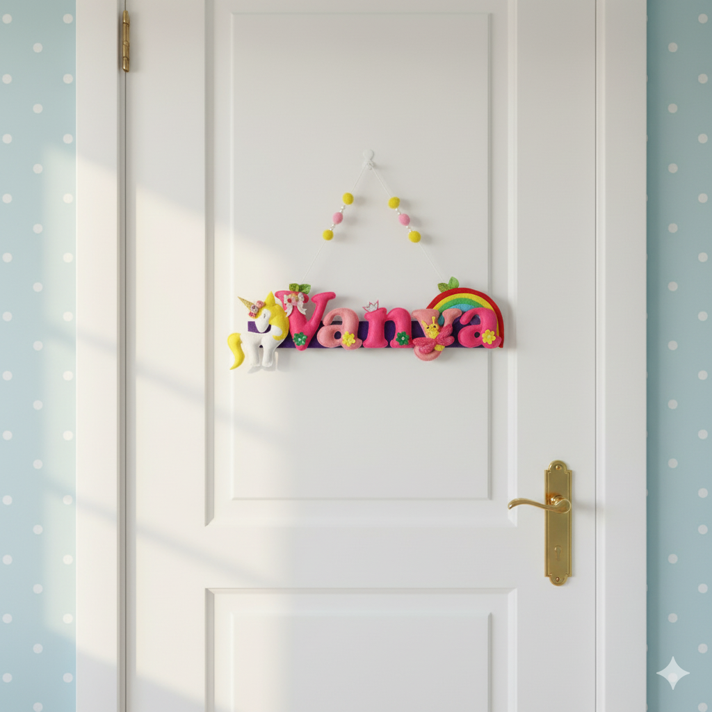 Li'll Pumpkins Rainbow Unicorn Theme Personalized Name Hanging, Color - Pink