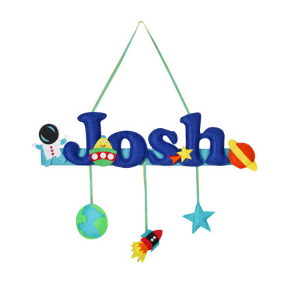 Li'll Pumpkins Space Theme Personalized Name Hanging, Color - Blue