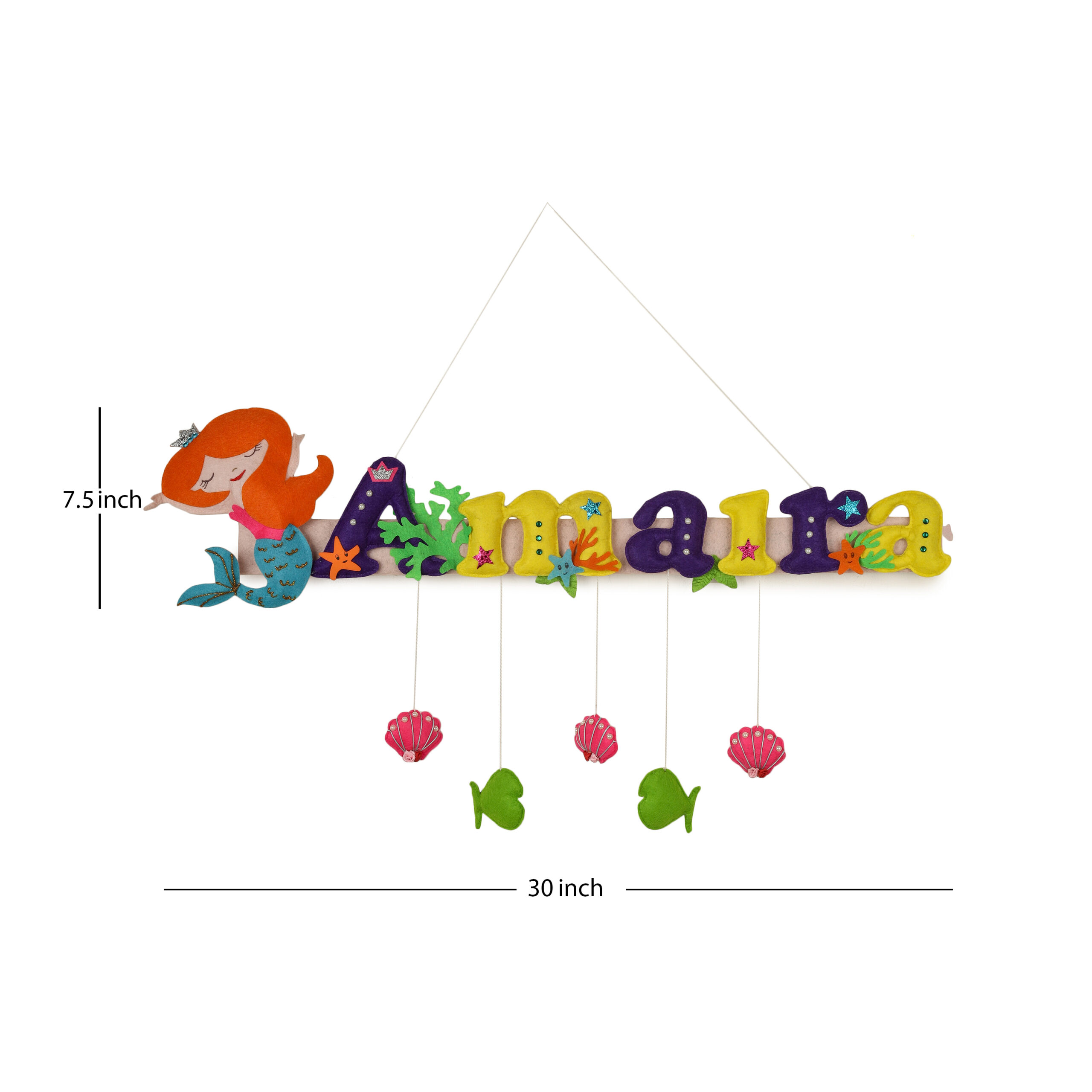 Li'll Pumpkins Mermaid Theme Personalized Name Hanging, Color - Pink