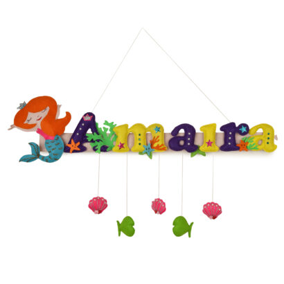 Li'll Pumpkins Mermaid Theme Personalized Name Hanging, Color - Pink
