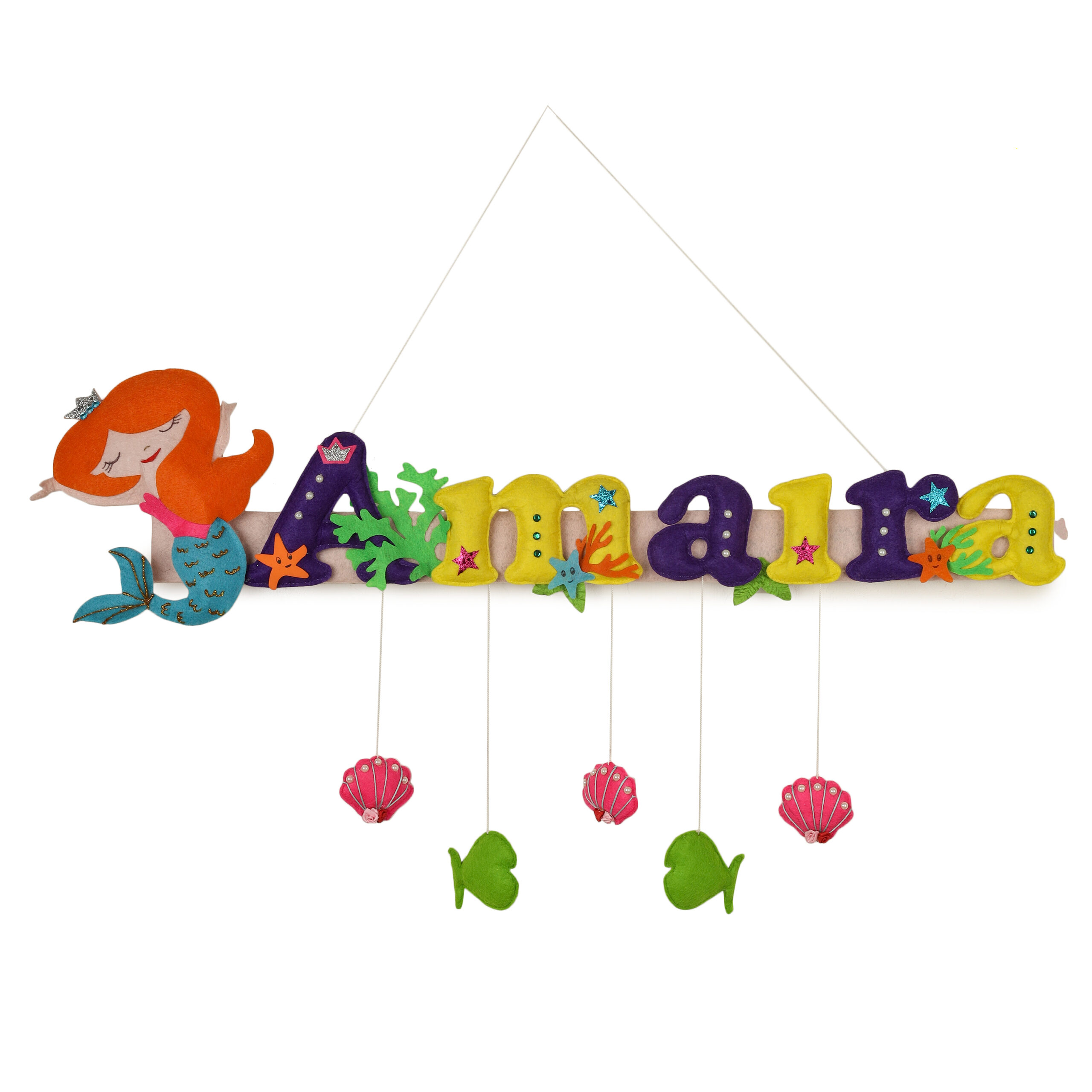 Li'll Pumpkins Mermaid Theme Personalized Name Hanging, Color - Pink