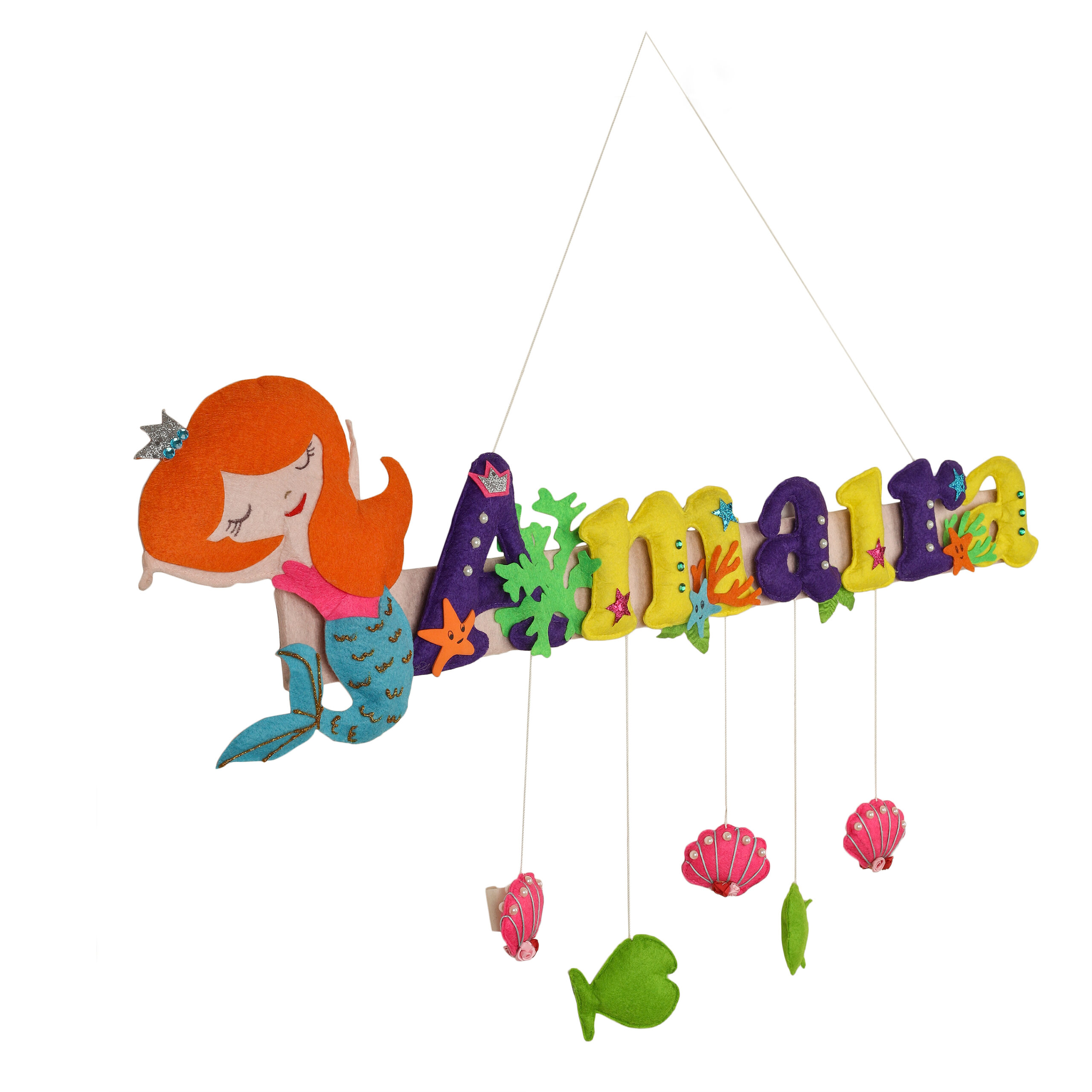 Li'll Pumpkins Mermaid Theme Personalized Name Hanging, Color - Pink