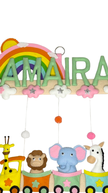 Li'll Pumpkins Pastel Rainbow Animal Train Personalized Name hanging, Color - Multi pastel