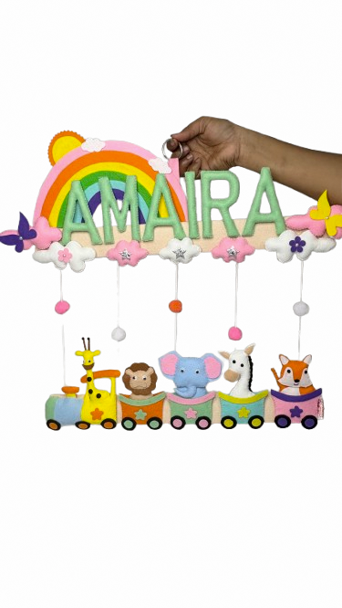 Li'll Pumpkins Pastel Rainbow Animal Train Personalized Name hanging, Color - Multi pastel