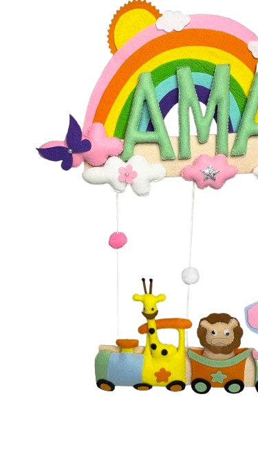 Li'll Pumpkins Pastel Rainbow Animal Train Personalized Name hanging, Color - Multi pastel