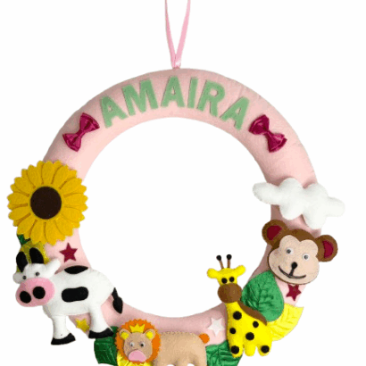 Li'll Pumpkins Animal Theme Personalized Name hanging, Color - Pastel Pink