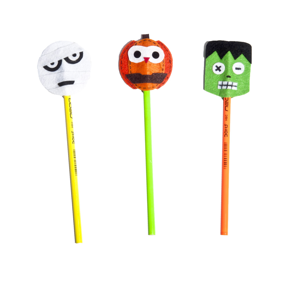 Li'll Pumpkins™ Halloween Topper Pencil For Kids - (Set Of 3, Black Green & Orange)