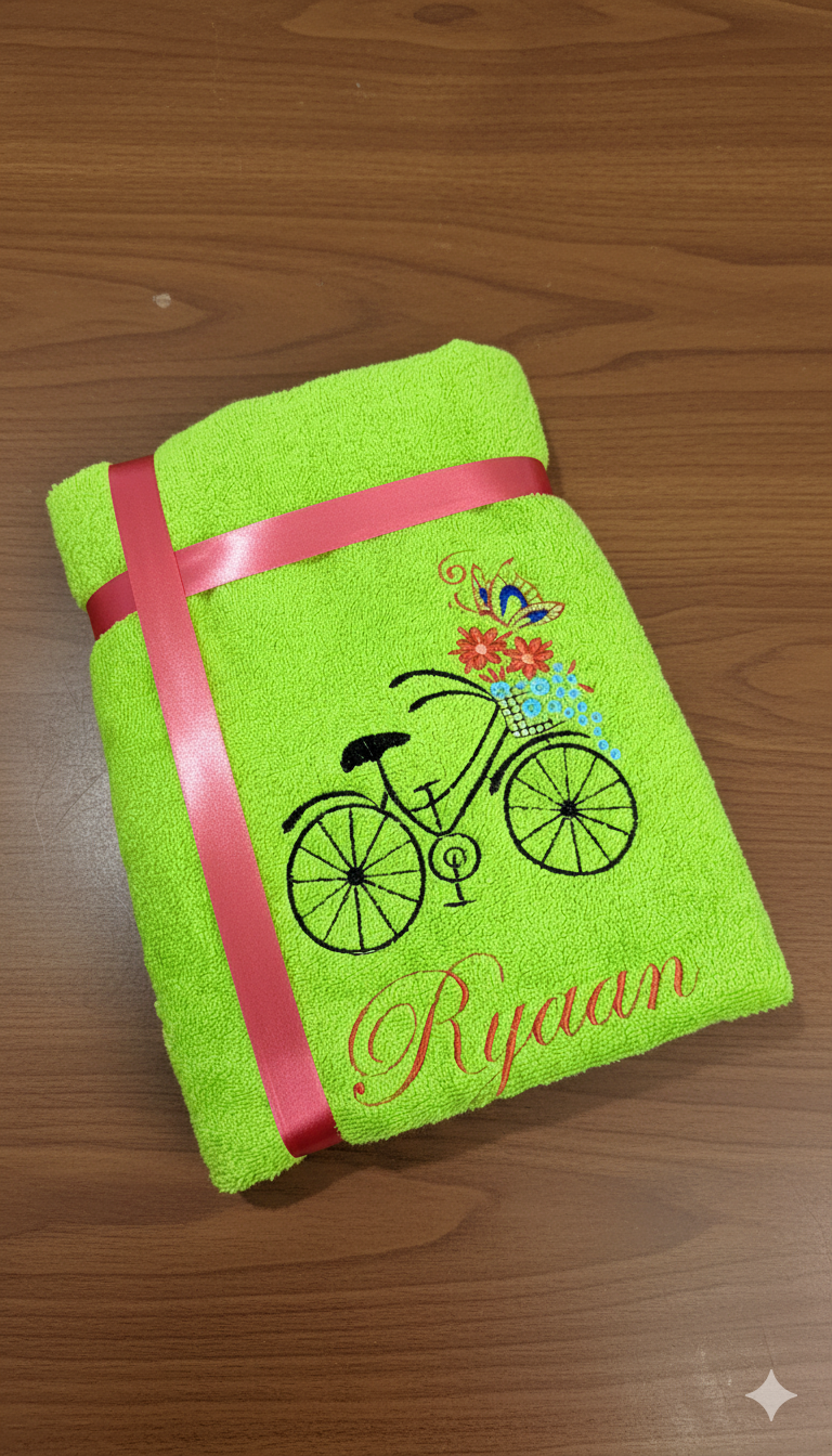 Li’ll Pumpkins Flower Theme Personalized 100% cotton Bath Towel with NAME, 500 GSM quality (set of 1), Color- Green