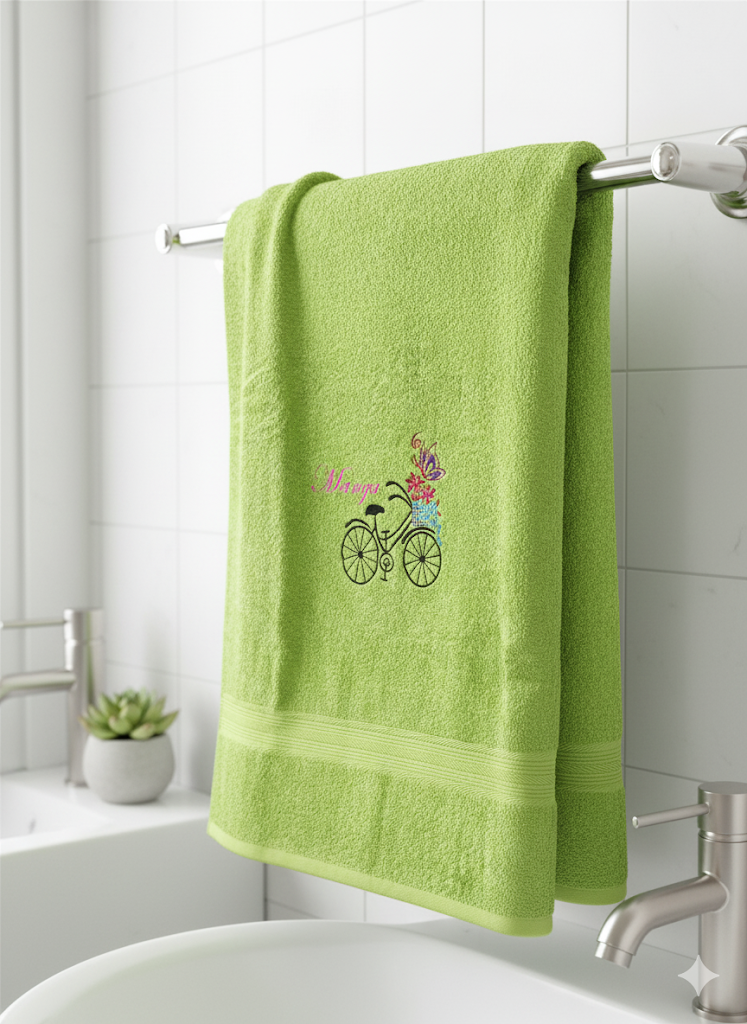 Li’ll Pumpkins Flower Theme Personalized 100% cotton Bath Towel with NAME, 500 GSM quality (set of 1), Color- Green