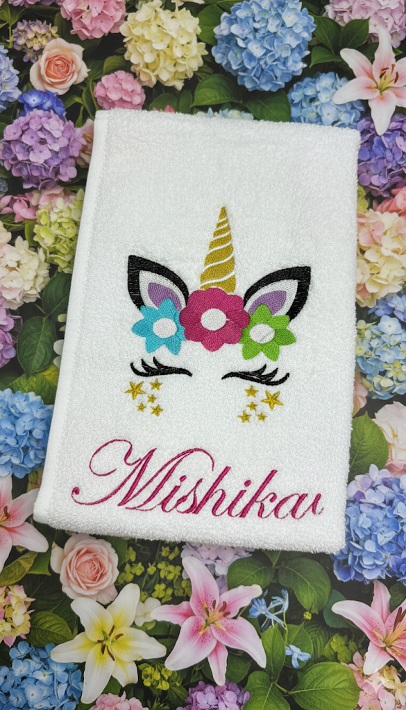 Li’ll Pumpkins Flower Unicorn Theme Personalized 100% cotton Bath Towel with NAME, 500 GSM quality (set of 1), Color- Pink