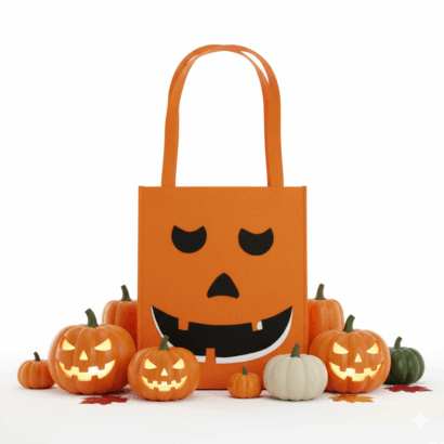 Li'll Pumpkins Felt Halloween Goody Bag For Gifting/Party/Kids (Pack of 1, Orange)