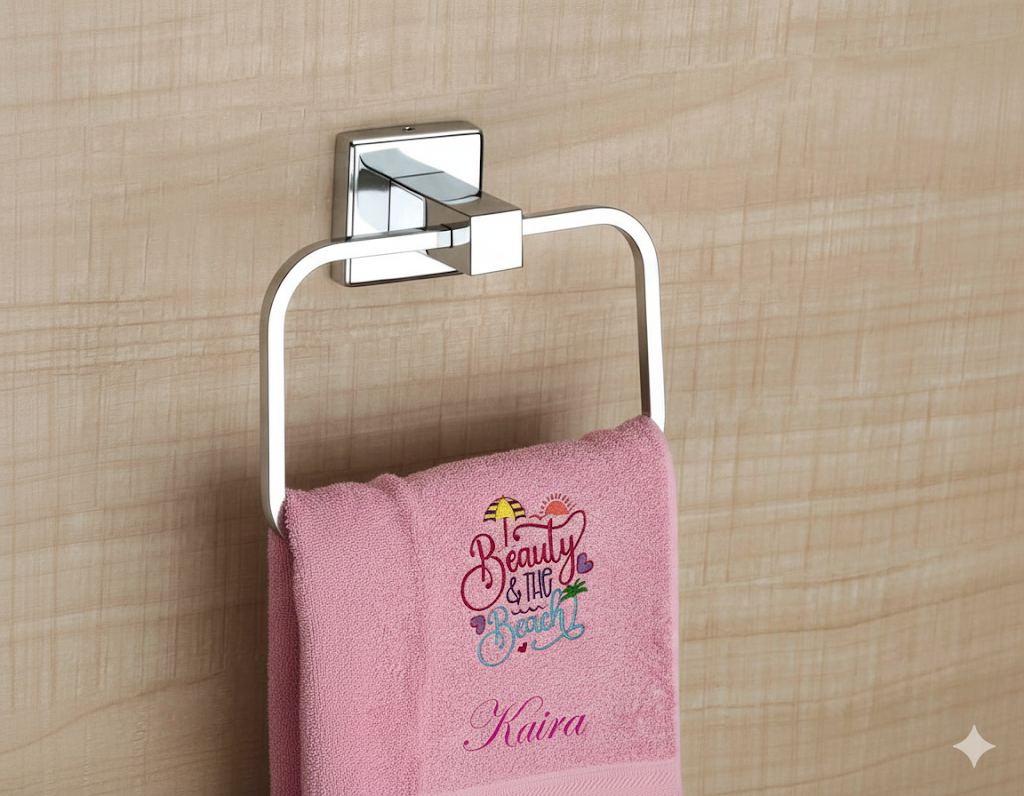 Li’ll Pumpkins Beach Theme Personalized 100% cotton Bath Towel with NAME, 500 GSM quality (set of 1), Color- Pink