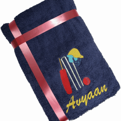 Li’ll Pumpkins Cricket Theme Personalized 100% cotton Bath Towel with NAME 500 GSM quality (set of 1), Color- Blue