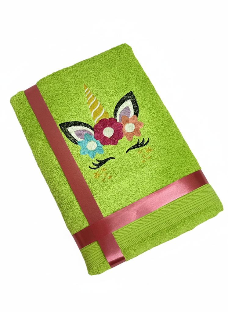 Li’ll Pumpkins Flower Unicorn Theme Personalized 100% cotton Bath Towel with NAME, 500 GSM quality (set of 1), Color- Pink