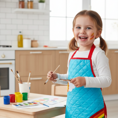Li’ll Pumpkins Personalized quilted Rainbow Apron for Kids 6-9 years - Aqua Blue