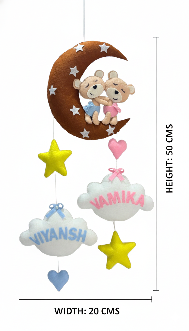 Li'll Pumpkins Twin Teddy Bear Name hanging, Color -Brown