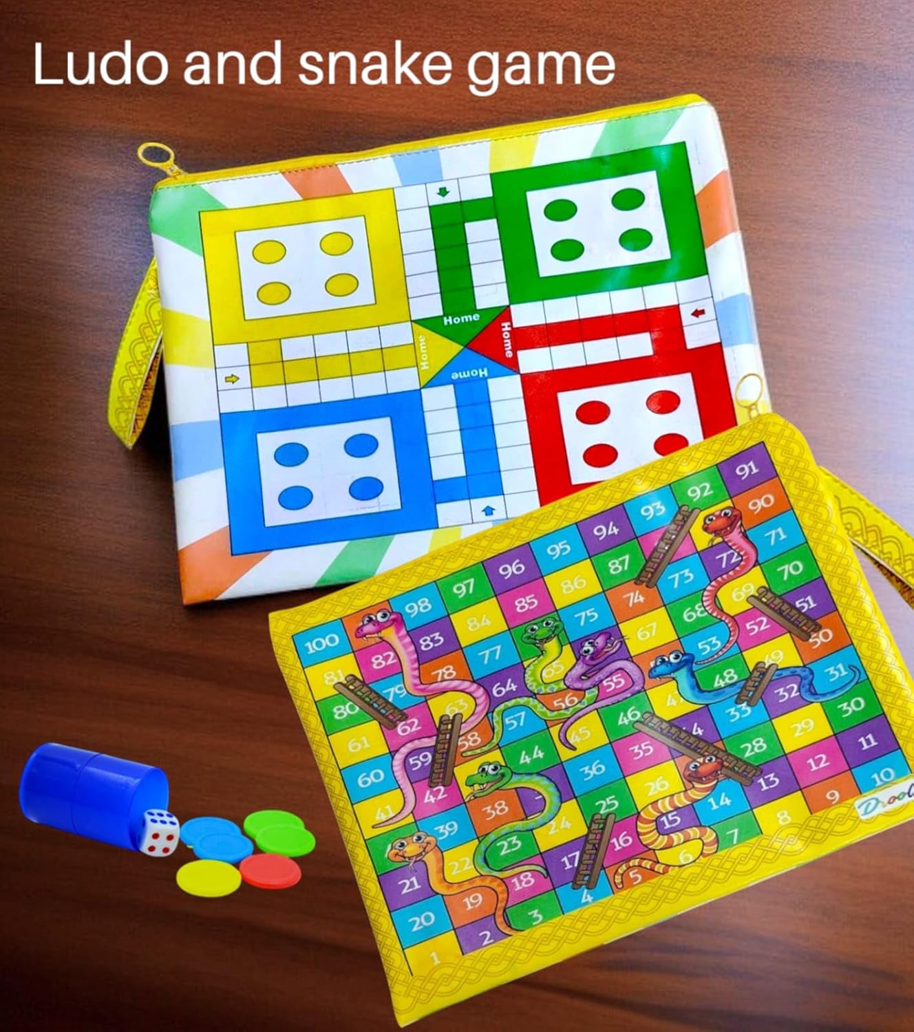 Li'll Pumpkins Ludo & Snake Game Travel, stationary Pouch with Ludo Coins, Multi-Colour
