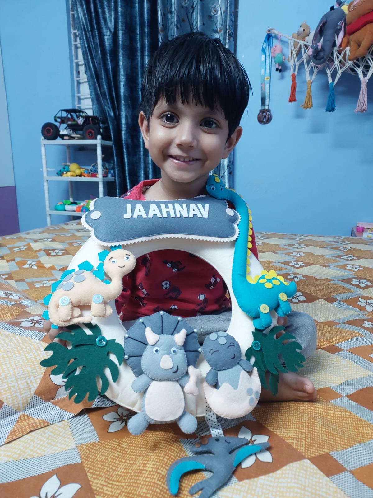 Li'll Pumpkins dino family theme Personalized Name hanging, Color - Pastel