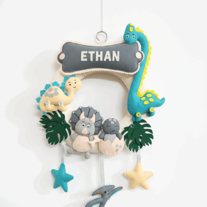 Li'll Pumpkins dino family theme Personalized Name hanging, Color - Pastel