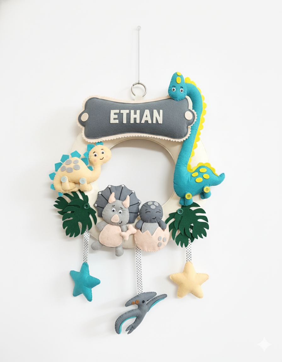 Li'll Pumpkins dino family theme Personalized Name hanging, Color - Pastel