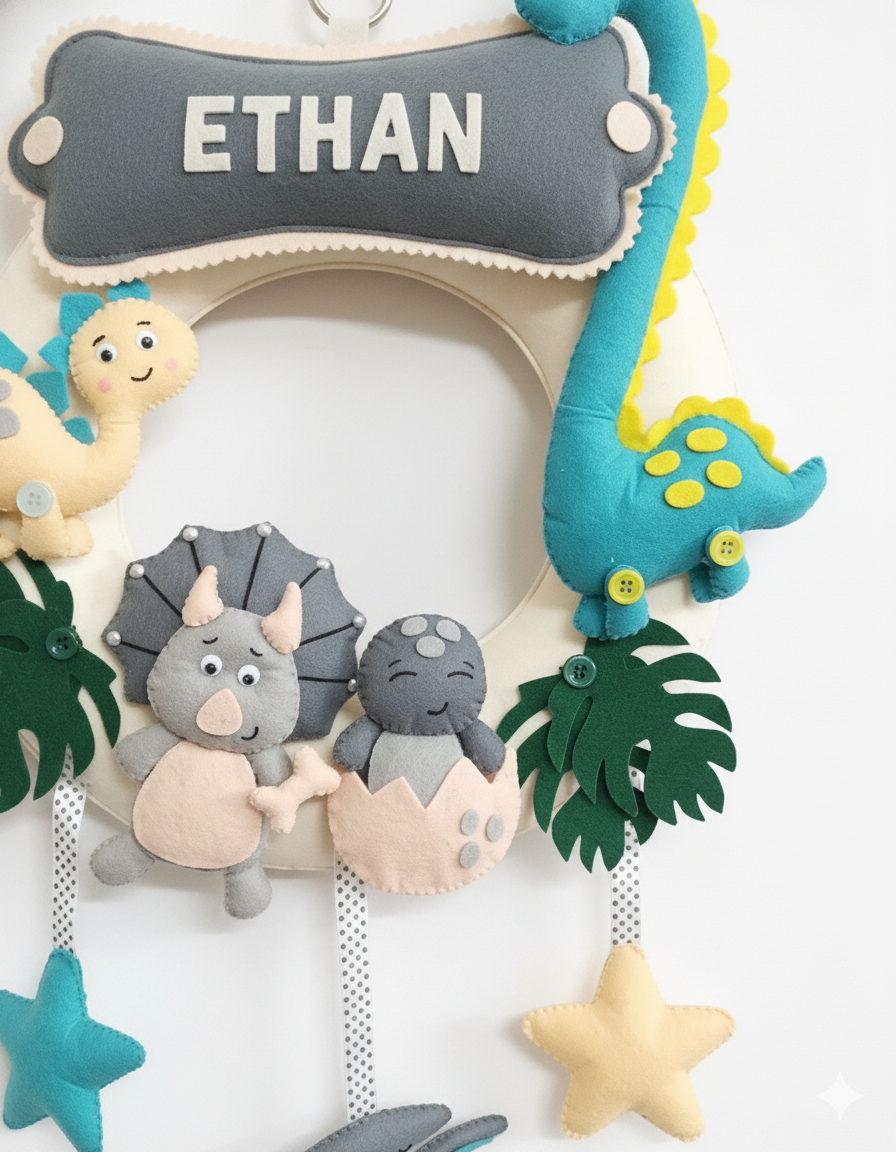 Li'll Pumpkins dino family theme Personalized Name hanging, Color - Pastel