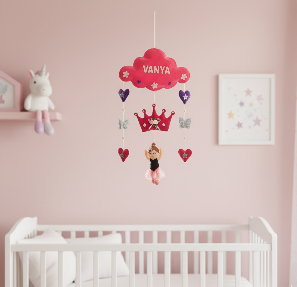 Li'll Pumpkins Crown Ballerina Name Hanging, color- Pink