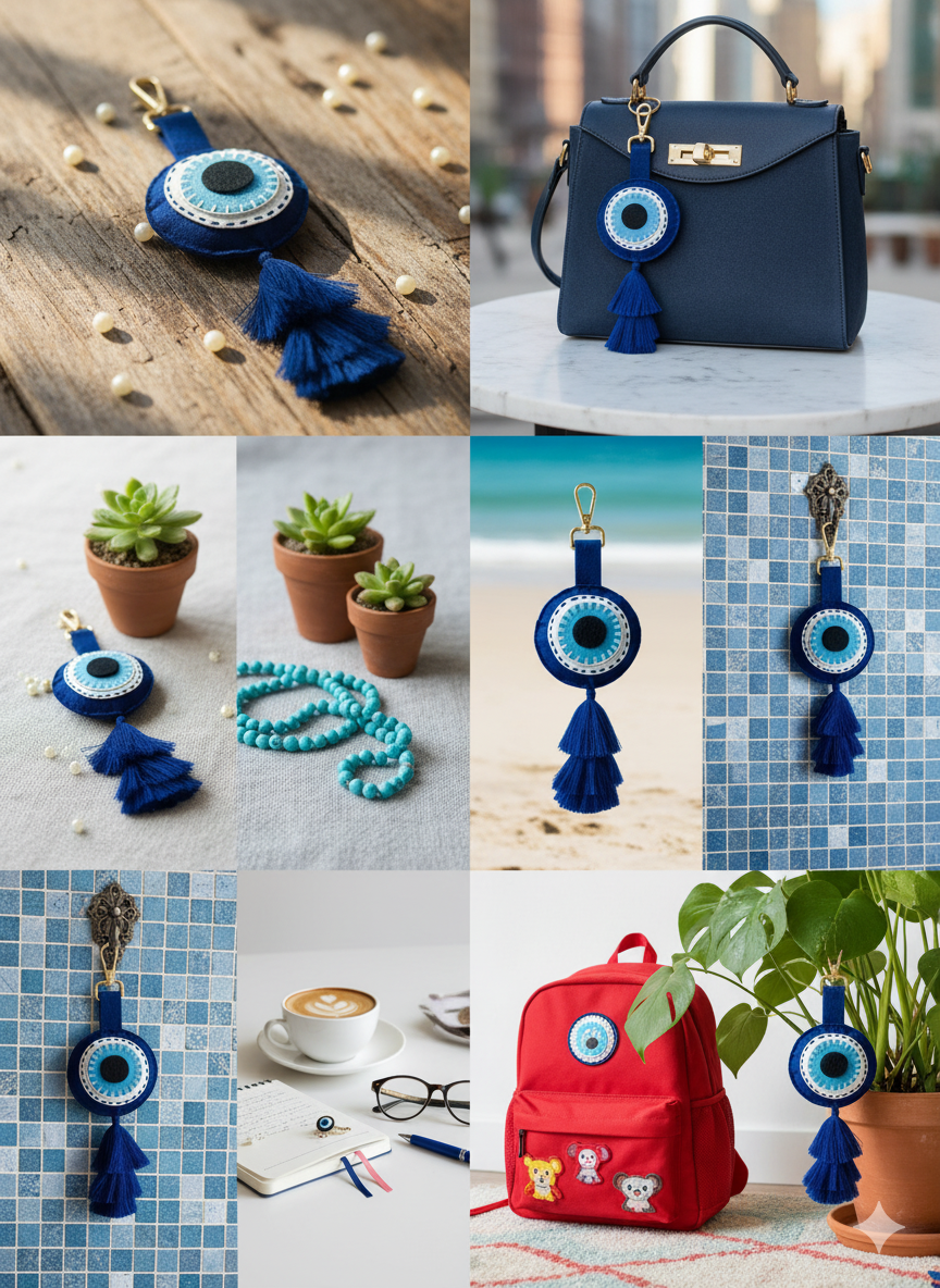 Li'll Pumpkins Personalized Evil eye felt charm hanging- Blue (set of 2 pcs)