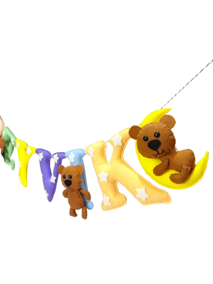 Li'll Pumpkins Bear Theme Personalized name Hanging, Color - Multi pastel