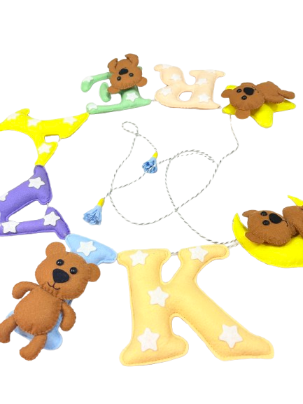 Li'll Pumpkins Bear Theme Personalized name Hanging, Color - Multi pastel