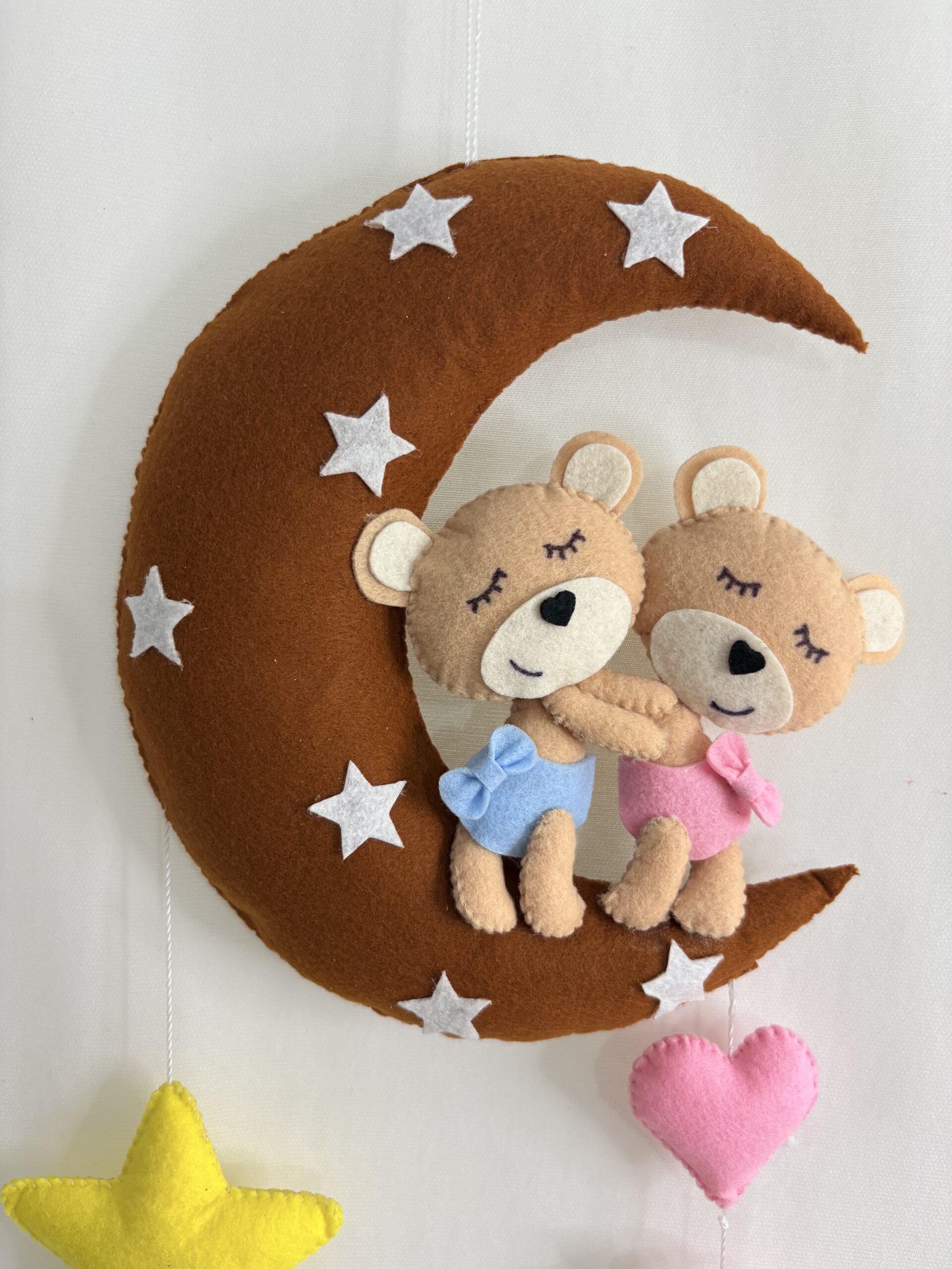 Li'll Pumpkins Twin Teddy Bear Name hanging, Color -Brown