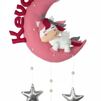 Li'll Pumpkins Pearl unicorn Moon Name Hanging, color- Pink