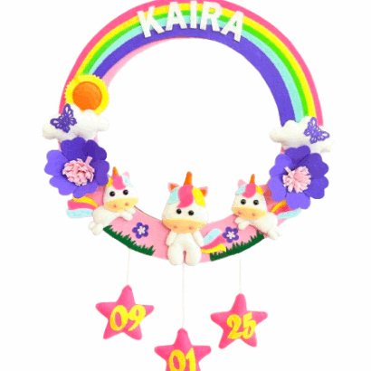 Li'll Pumpkins Playful Unicorns Personalized Name hanging, Color - Pastel Pink