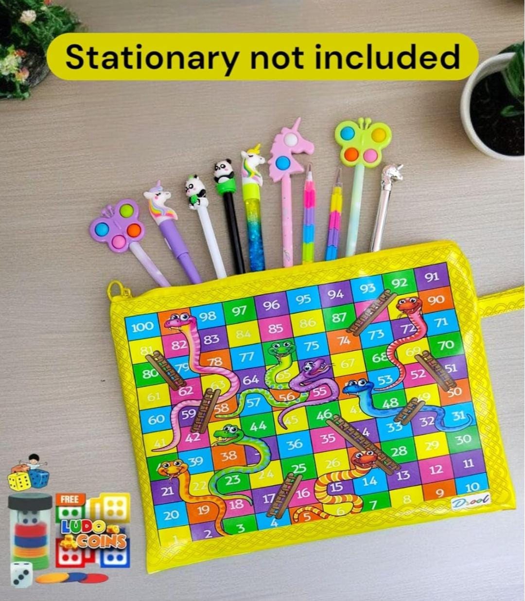 Li'll Pumpkins Ludo & Snake Game Travel, stationary Pouch with Ludo Coins, Multi-Colour