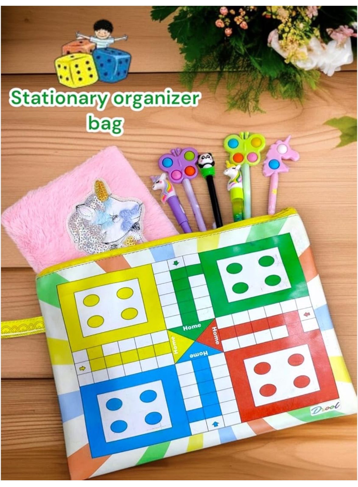 Li'll Pumpkins Ludo & Snake Game Travel, stationary Pouch with Ludo Coins, Multi-Colour