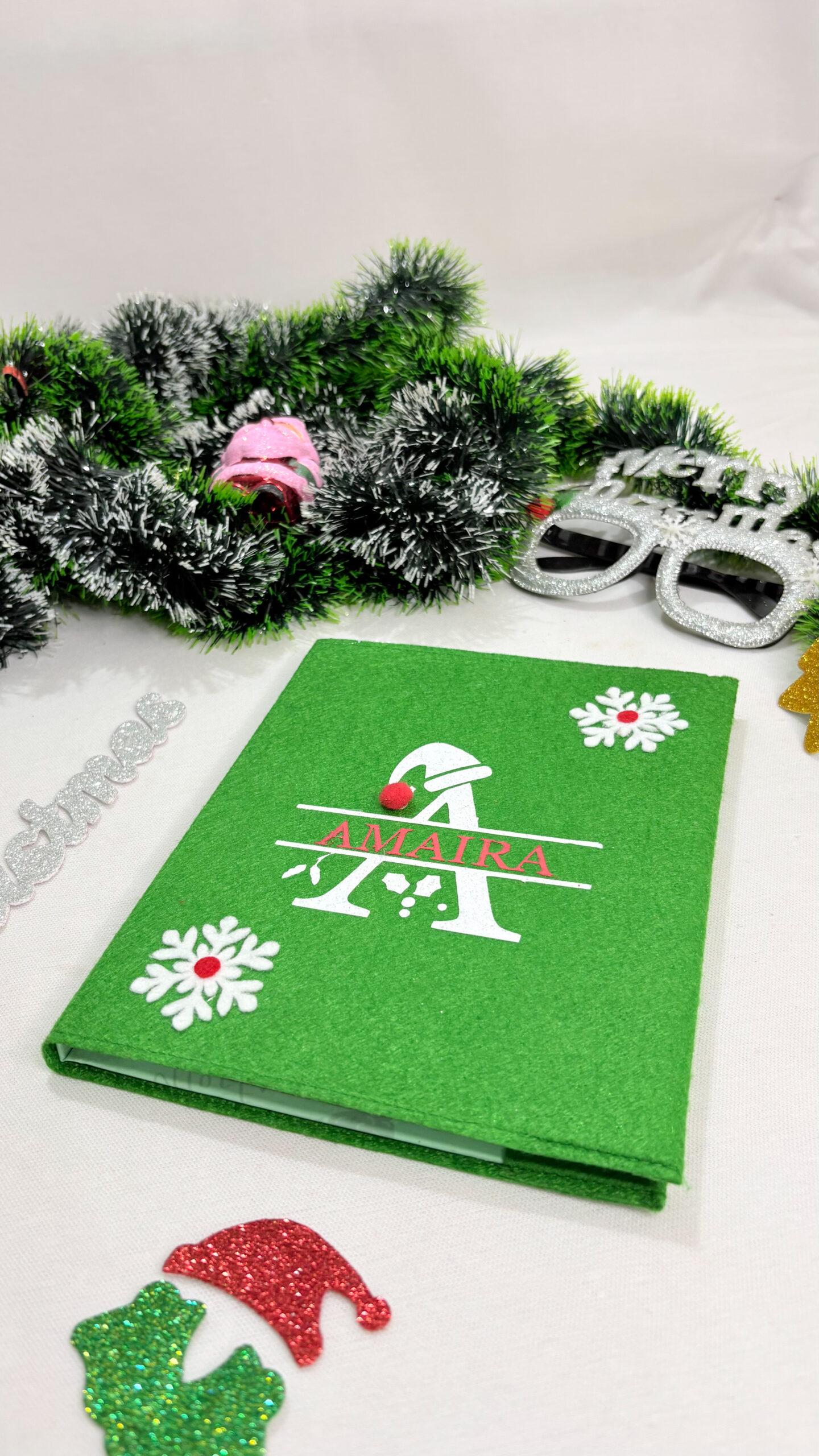 Li'll Pumpkins Personalized Christmas Monogram diary and acrylic keychain set- Green