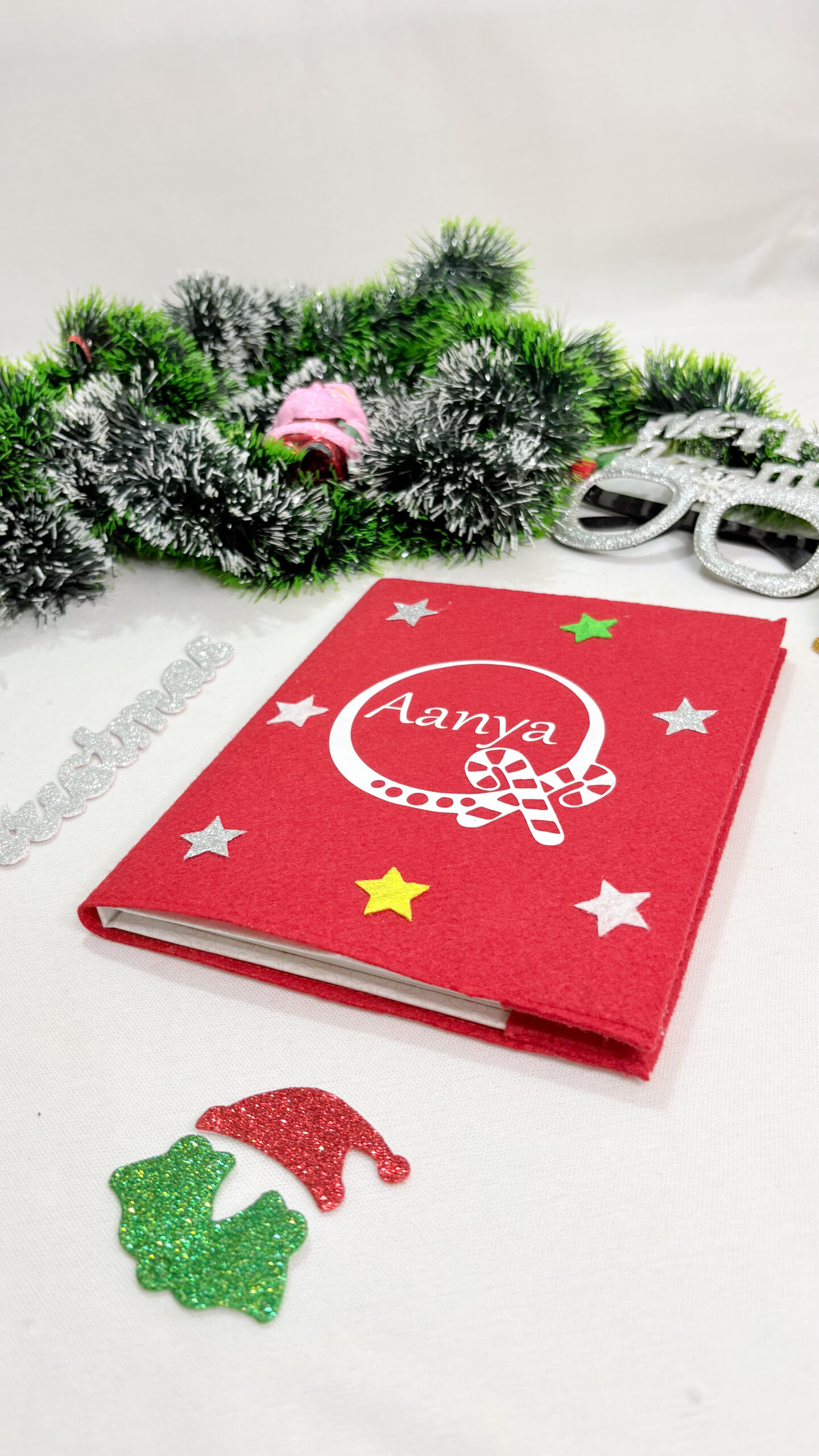 Li'll Pumpkins Personalized Christmas candy cane diary and acrylic keychain set- Red