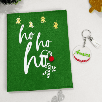 Li'll Pumpkins Personalized Christmas Ho Ho diary and acrylic keychain set- Green